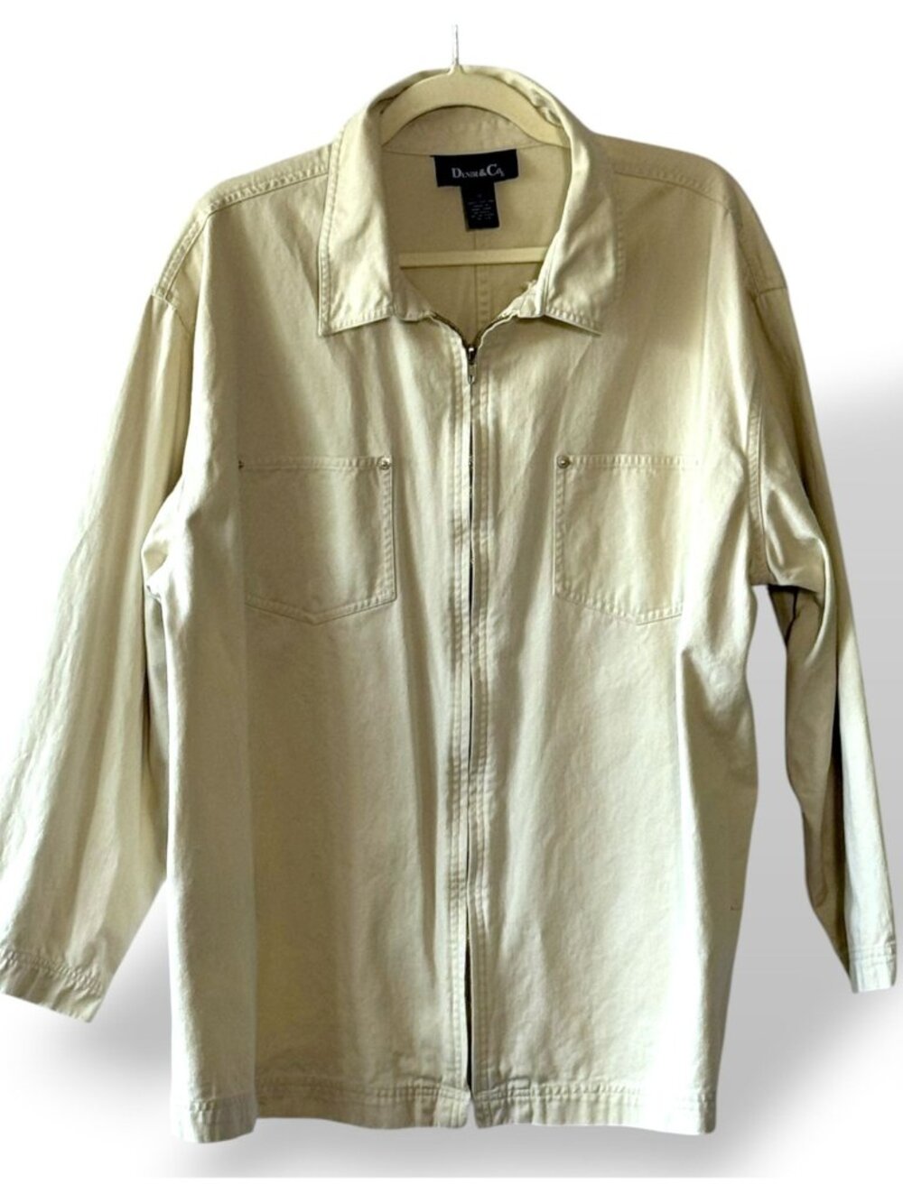 Denim & Co. Zip-Front Cotton Beige Shirt Jacket - 1X